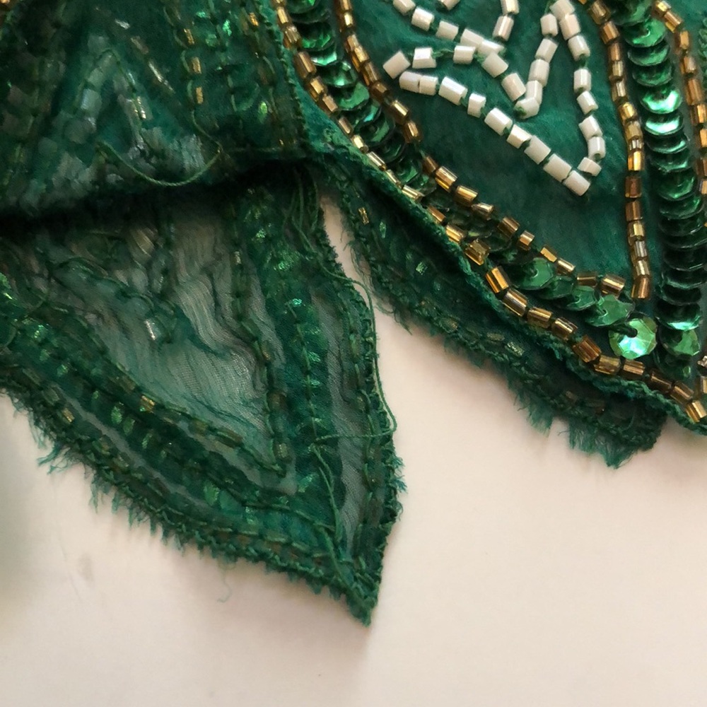 Sequin Green Beaded Short Sleeve Formal Top Elegant Green Beaded Top 80s Dynasty - Picture 13 of 16